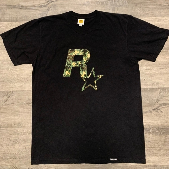 Rockstar Men's Black T-Shirt with Camouflage‎ Logo - Picture 1 of 6
